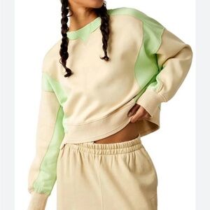 FP Movement by Free People Cream and Green Sweatshirt